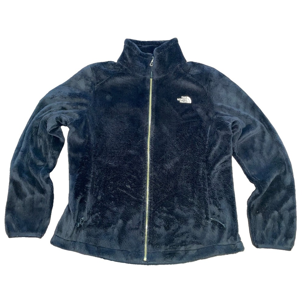 The North Face Osito Fleece Jacket Womens Large Black Full Zip Gold Logo Accents